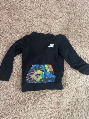 Nike Black Kids Hoodie with Multicolor Graphic Pocket